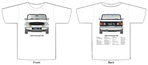 Triumph TR6 1969-76 White (disc wheels) T-shirt Front & Back